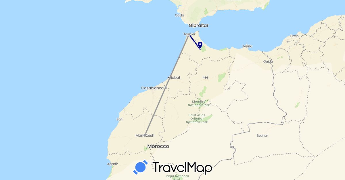 TravelMap itinerary: driving, plane in Morocco (Africa)